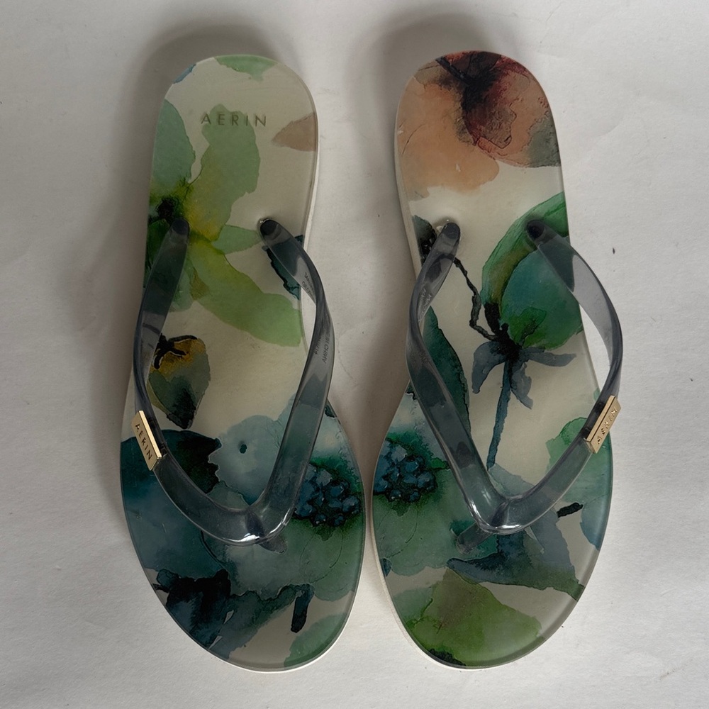 AERIN Flip Flops Tropical Blue Green White Small S 5-6.5 $50 EUC